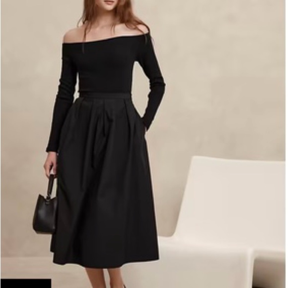 Banana Republic Factory Black A-Line Midi Skirt